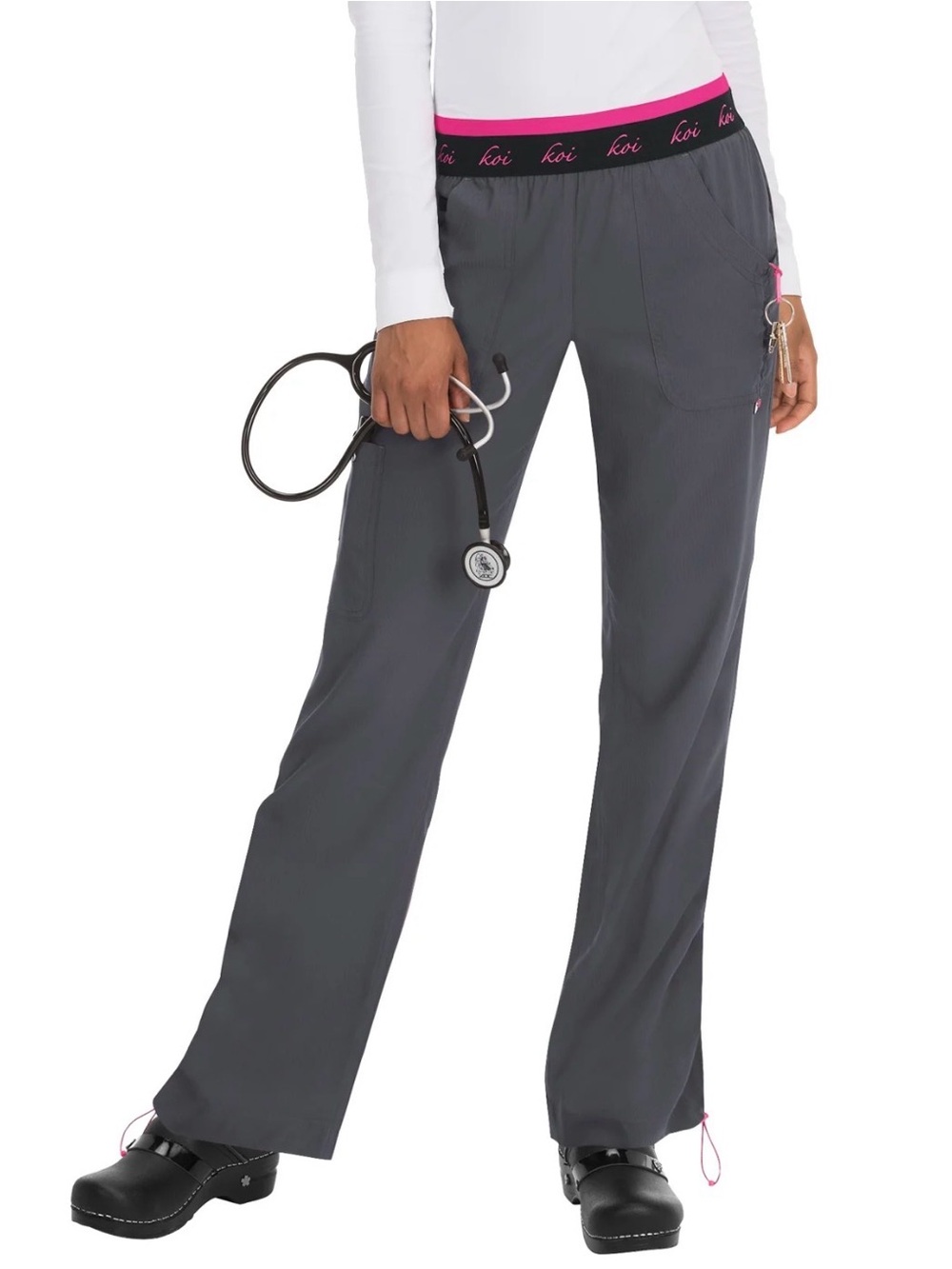 Koi Lite Women's Medical Scrub Pants Gray w/ Pink Waistband 2X Regular